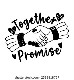 A glyph sticker of two hands shaking with together promise typography 