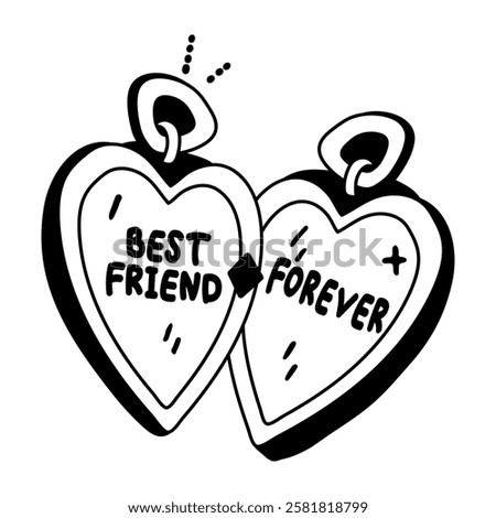 A glyph sticker of two heart lockets with best friend forever text 