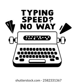 A glyph sticker of a typewriter with typing speed typography 