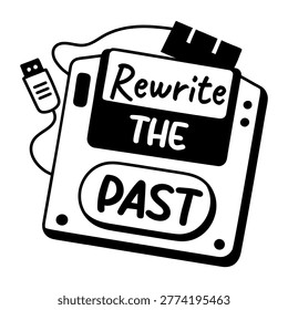 A glyph sticker of writing pad with rewrite the past lettering on it