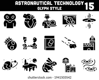 Glyph Style Astronautical Technology Icon Or Symbol Set.
