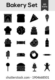 Glyph Style Bakery Icon Set On White Background.