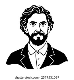 Glyph style icon of beard gentleman 