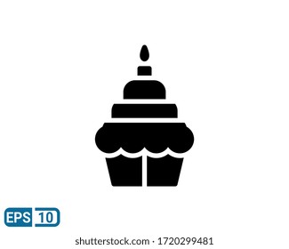 glyph style icon of birthday cake isolated on white background. illustration for graphic designer, website, UI. EPS 10