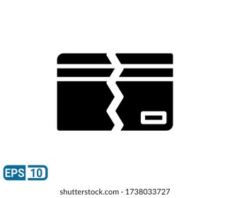 glyph style icon of broken bank card isolated on white background. EPS 10