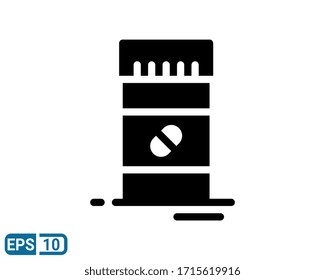 glyph style icon of capsule bottle isolated on white background. Illustration for graphic design, website, UI. EPS 10
