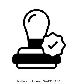 A glyph style icon of certified stamp approval