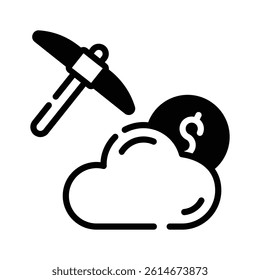 A glyph style icon of cloud mining concept