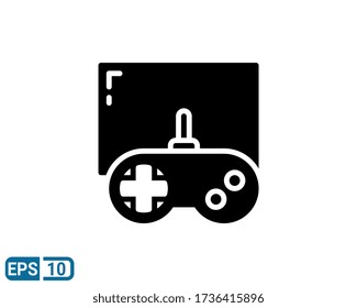 glyph style icon of console and tv isolated on white background. sign illustration for website, graphic design, UI. EPS 10