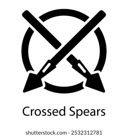 A glyph style icon of crossed spears 