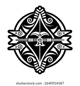 A glyph style icon depicting bow arrow