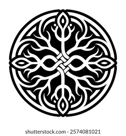 A glyph style icon depicting chakra root symbol