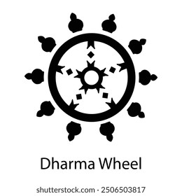 A glyph style icon of dharma wheel 