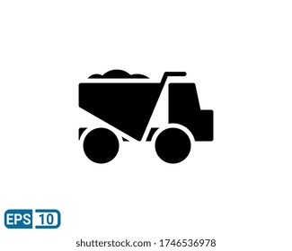 glyph style icon of dumper truck isolated on white background. EPS 10