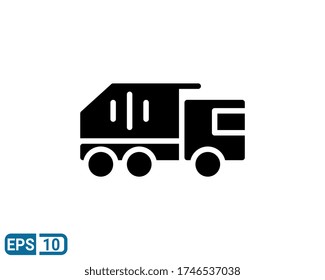 glyph style icon of dumper truck. vector illustration for graphic design, website, UI isolated on white background. EPS 10