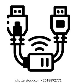 A glyph style icon of an ethernet cable 
