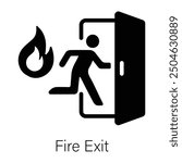 A glyph style icon of fire exit door