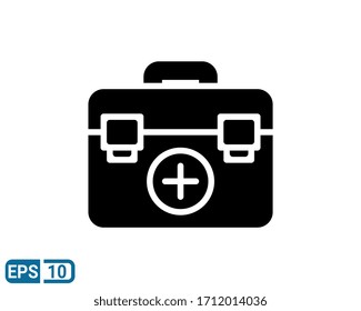 glyph style icon of first aid kit medical isolated on white background. Sign for graphic designer, website, UI. EPS 10