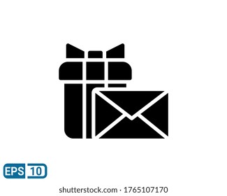 glyph style icon of gift mail. vector illustration for graphic designer, website, UI isolated on white background. EPS 10