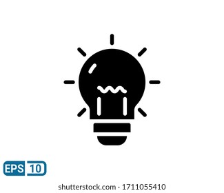 glyph style icon of light bulb, creative idea and innovation,vector illustration on white background. EPS 10