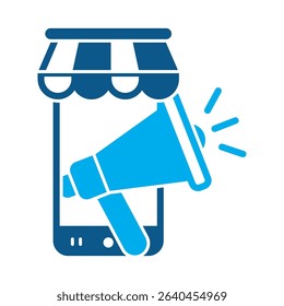 Glyph style icon of mobile marketing. Great for digital marketing, SEO, and online business themes.