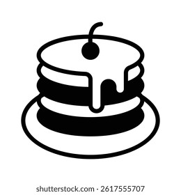 A glyph style icon of pancakes with cherry topping on it