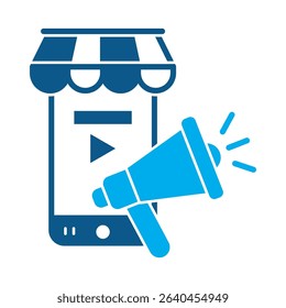 Glyph style icon of promote site. Great for digital marketing, SEO, and online business themes.