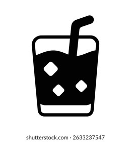 Um ícone de estilo glifo de refrescante suco de vidro com palha