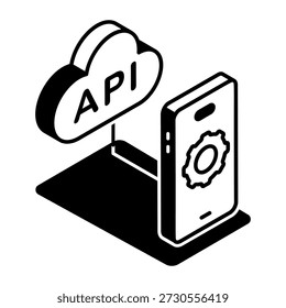 A glyph style icon representing api network