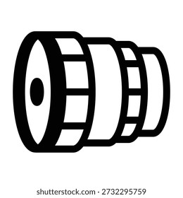 Icono de estilo de glifo que representa una lente de cámara