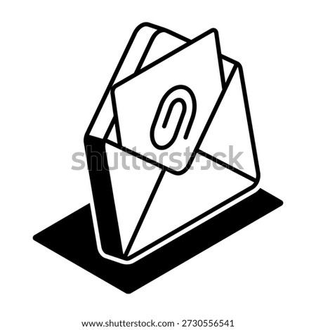 A glyph style icon representing email attachment