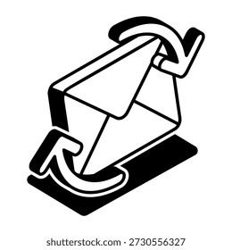 A glyph style icon representing sync mail