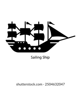 A glyph style icon of sailing ship 