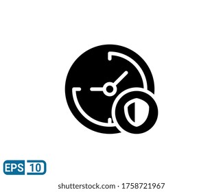 glyph style icon of security time shield. vector illustration for graphic design, website, UI isolated on white background. EPS 10