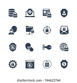 Glyph style icon set. Icons for web, data, personal and other protection and security