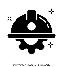 glyph style icon showing civil engineering hat and gear