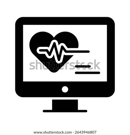 A glyph style icon showing ekg monitor with heart pulse