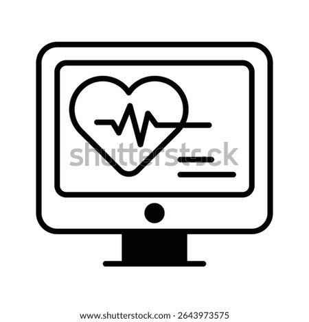 A glyph style icon showing ekg monitor with heart pulse