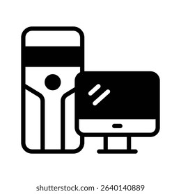 A glyph style icon showing modern desktop computer