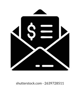 A glyph style icon showing money mail delivery