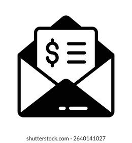 A glyph style icon showing money mail delivery