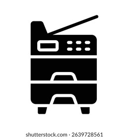 A glyph style icon showing office copier machine