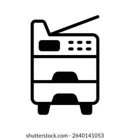 A glyph style icon showing office copier machine