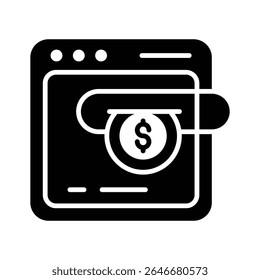 A glyph style icon showing online earning website