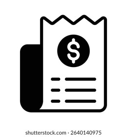 A glyph style icon showing receipt paper