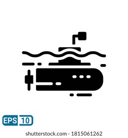 glyph style icon of submarine. vector illustration for graphic design, website, UI isolated on white background. EPS 10