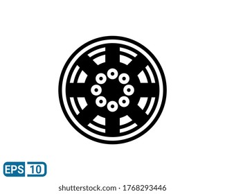 glyph style icon of wheel. vector illustration for graphic design, website, UI isolated on white background. EPS 10
