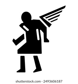 A glyph style icon of a winged man 