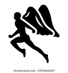 A glyph style icon of winged person 