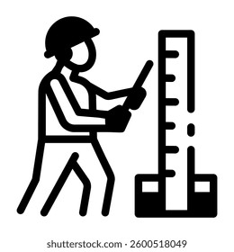 Glyph style icon of a worker taking measurement
